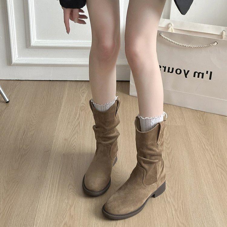 Maillard Martin boots women's 2025 summer new popular thick-soled mid-tube western cowboy short boots stacked knight boots