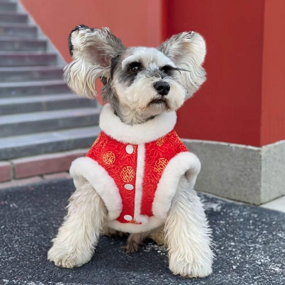 Fashion Chinese Style Cat Cotton Clothes Thickened Soft Dog Vest Coat Comfortable Warm Pet Tang Clothing New Year Celebration