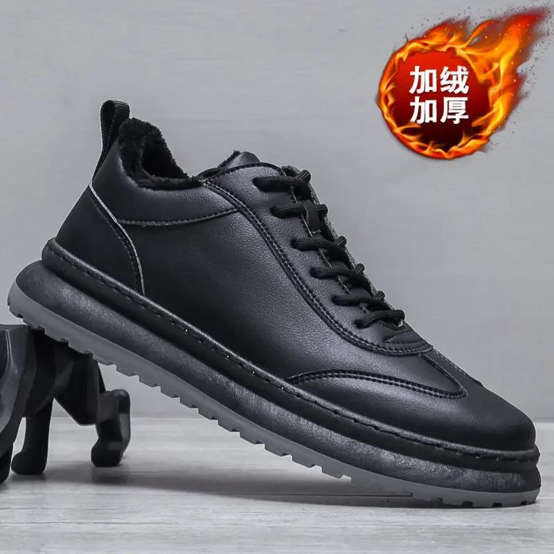 Fashion Leather Casual Design Shoes Men Flats Platform Shoe Soft Sole Sports Sneakers Man Comfortable Lace Up Black Footwear 20024
