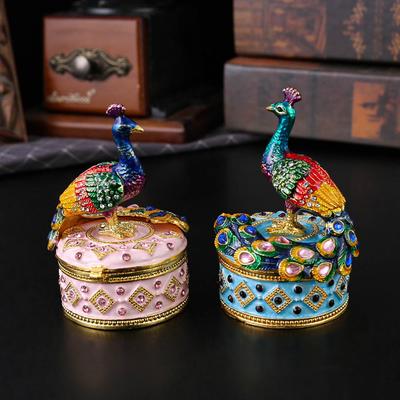 Okrągłe pudełko na biżuterię pawie oko Europejska kolorowa emalia rzemiosło pudełko do przechowywania pierścionków kolczyków muszla popielnik domowy ornament