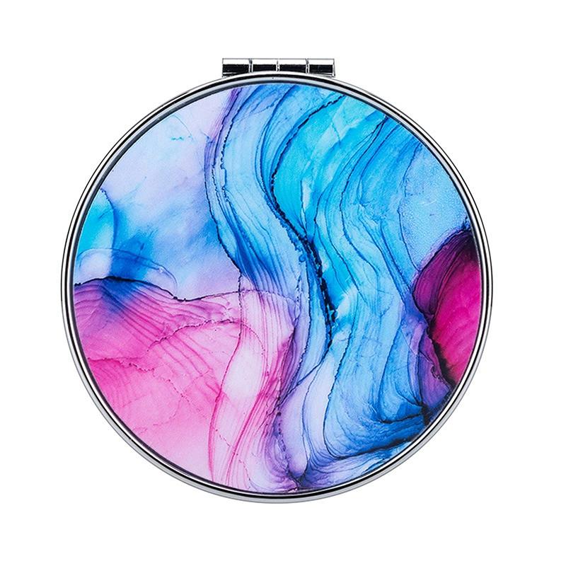 Streifenmuster Vintage Hand Damen Mini Kompakt Make-up Spiegel Tragbar Grün/Lila/Blau Taschenspiegel