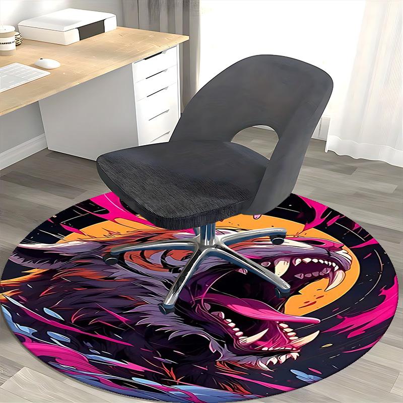 1pc Anime Design Tiger Head Round Carpet Office Chair Mat, Non Slip Rug for Home Decor, Living Room, Bedroom, Game Room, Festival Gift
