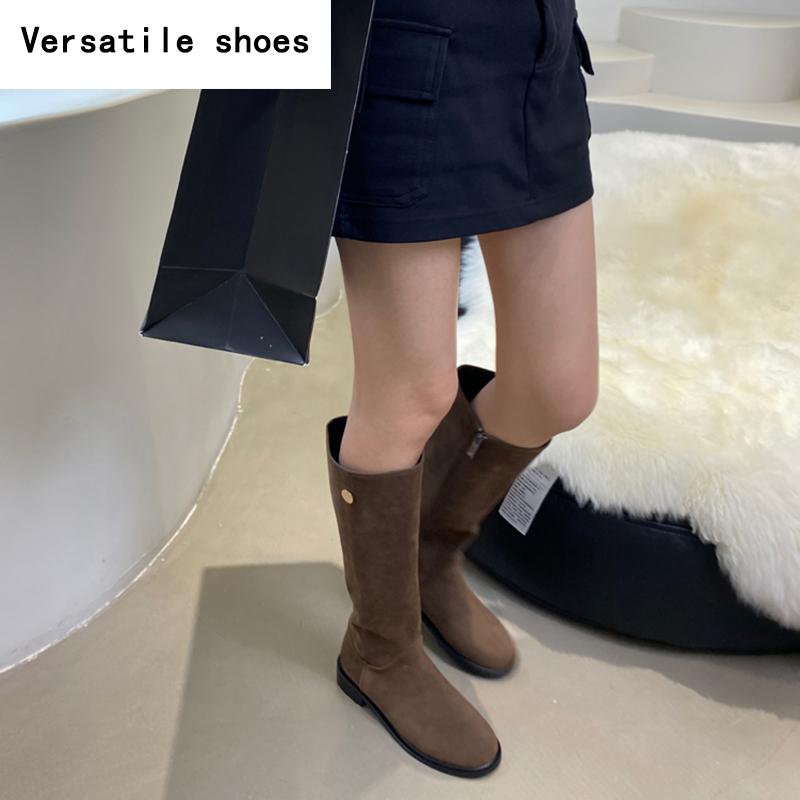 Vintage Flats Women Knee High Boots Fashion Side Zippers Shoes Autumn Winter Laides Concise Long Botas De Mujer