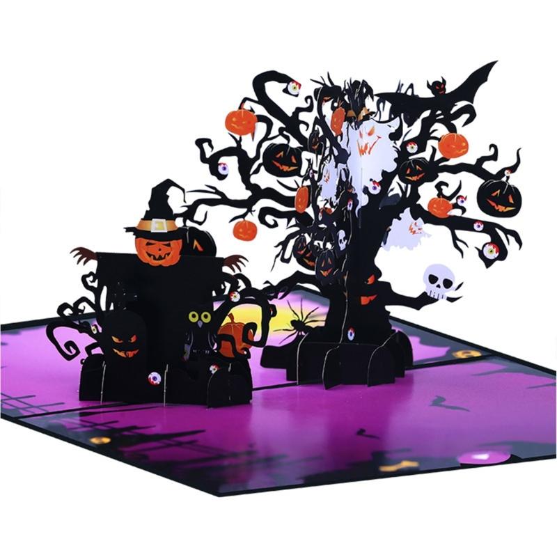 Enchanting 3D Halloween Greeting Card Halloween Popup Greeting Card Scarecrows Pumpkins 3D Eerie Party Decoration Gift