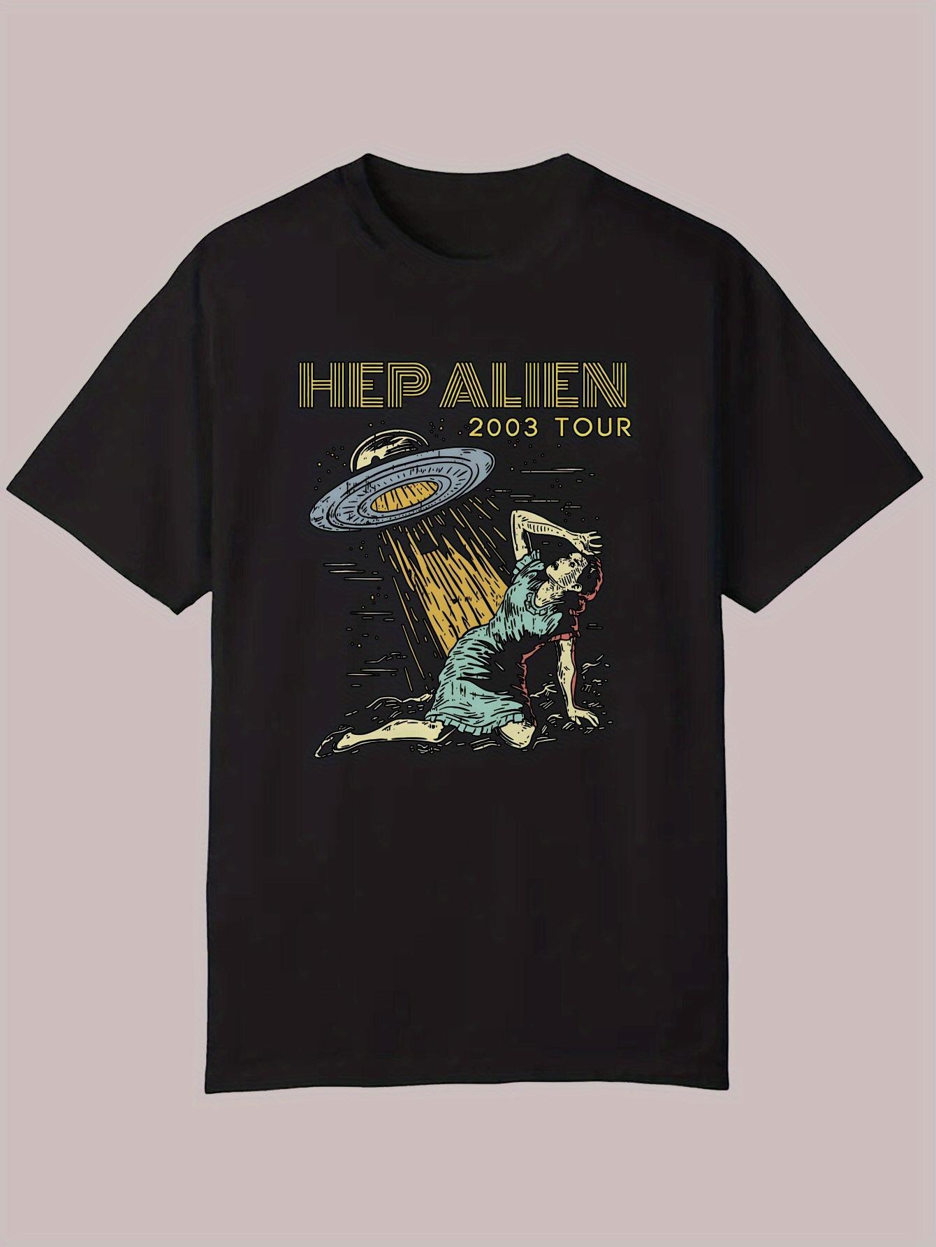Casual Short Sleeve Graphic T-shirt - Retro UFO Alien 2003 Tour Print S