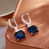 New Square Dark Blue Long Dangle Earrings For Women  Rose Gold Color Natural Zircon Wedding Earrings Daily Jewelry