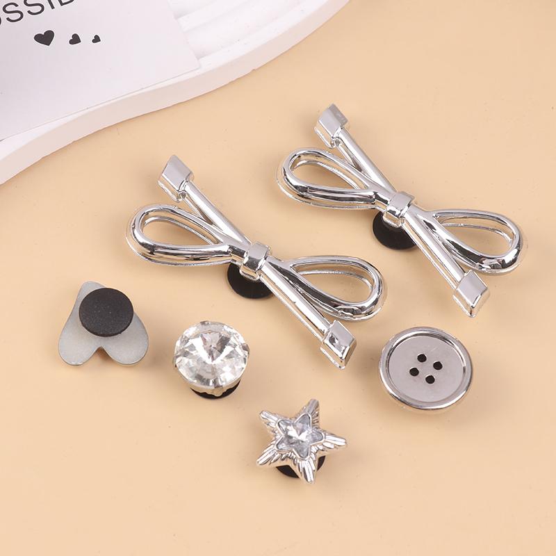 8Pcs/Set Metal Silver Electroplated Bow Button Dot Heart Charms Shoe Buckle Diy Detachable Clogs Sandals Accessories
