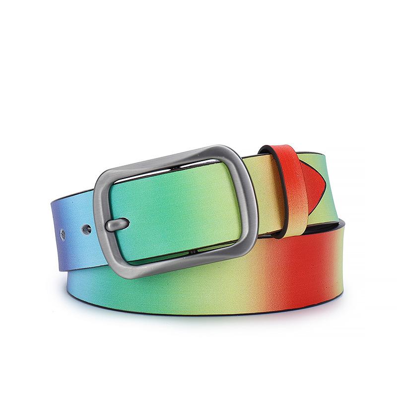 

Style Doodle Rainbow Color Genuine Leather Belt Color Printed Pure Leather New Belt 125cm