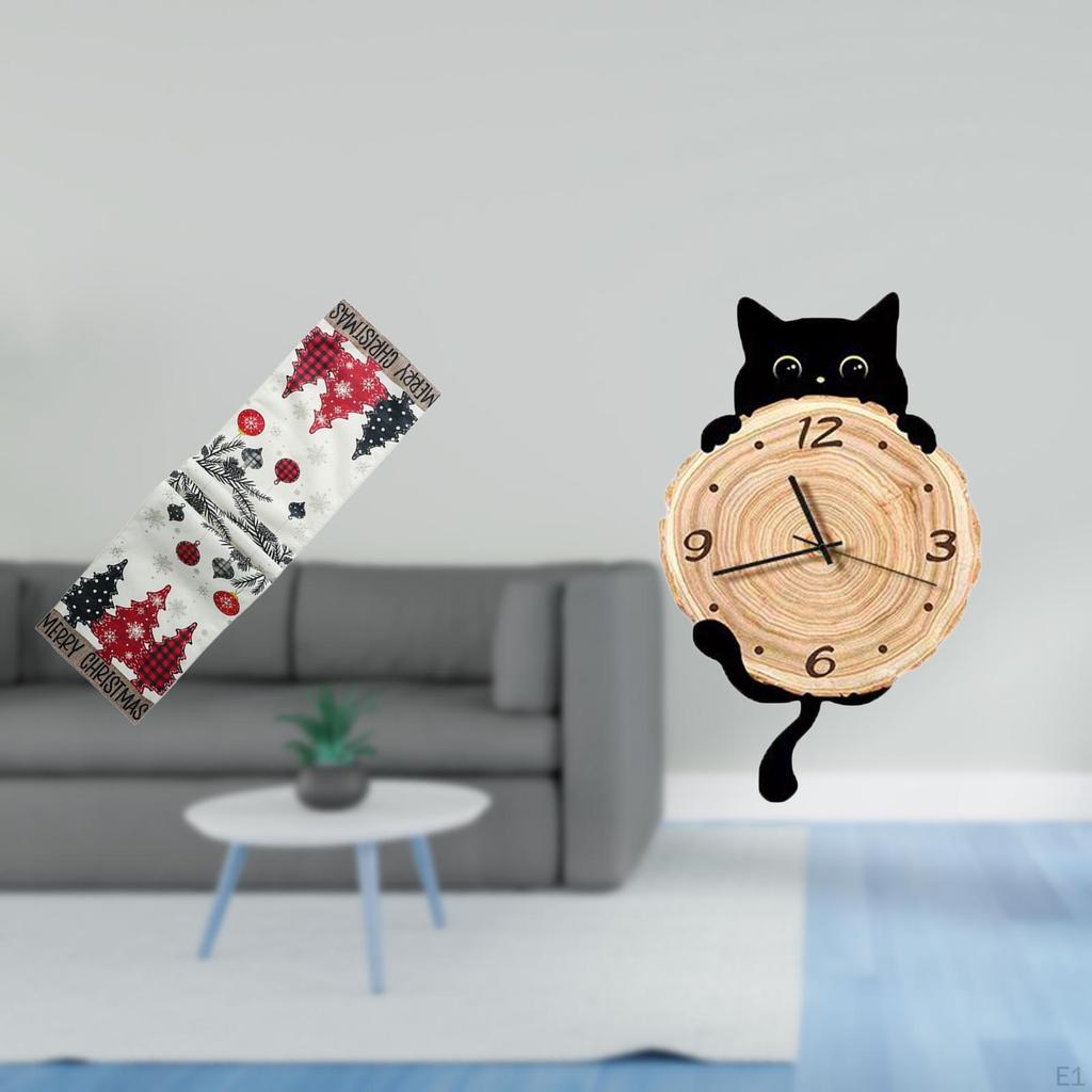 Seasonal Winter Table Runner And Wall Clock Decor Set Reusable Xmas Tree Tablecloth with Easy to
