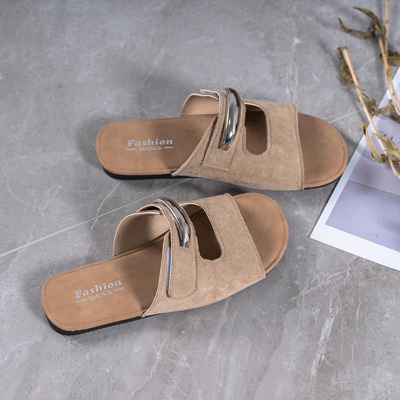 Beautiful One-word Drag Soft-soled Non-slip Beach Shoes with Skirts, Women's Outer Wear 2025 Summer New Velcro Cool Slippers