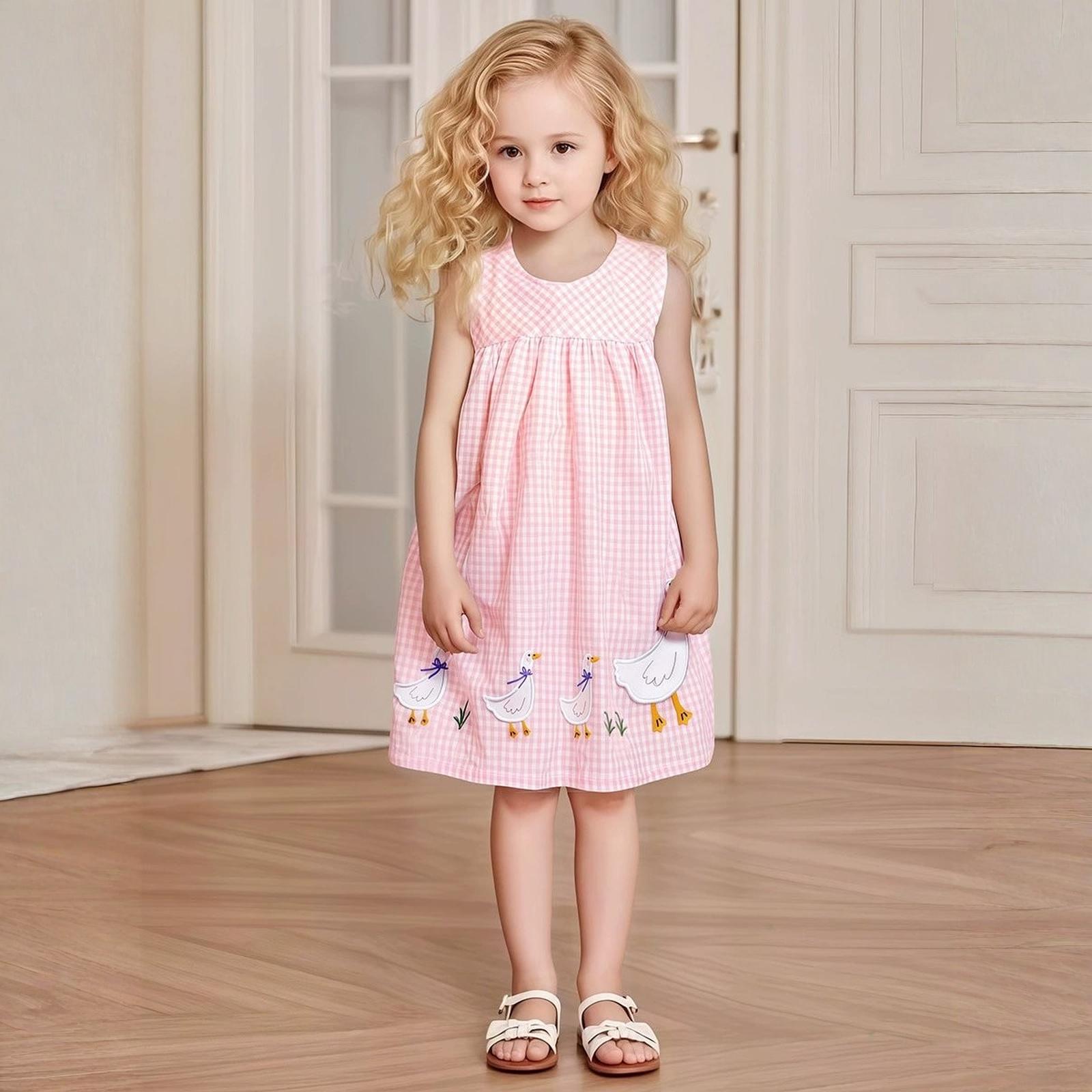 

Девочки Летний Без рукавов Милый Сарафан Детское Платье-майка 140 розовый