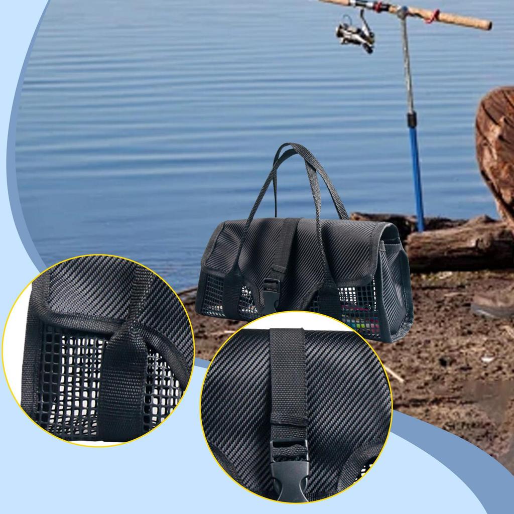 Fishing Jig Bag Large,Washable Storage,Heavy Duty,Mesh Pocket,Portable Padded Handle PVC Tackle Gear Pouch Jigging Lure Bag