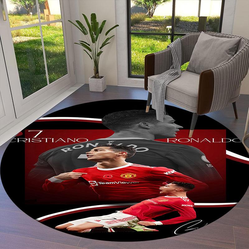 CR7 Runder Teppich, Teppich für Wohnzimmer Schlafzimmer Sofa Spielzimmer Dekoration, Rutschfeste Bodenmatte