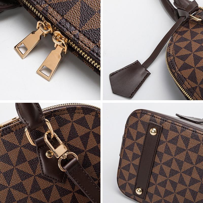 Elegante Damentasche mit doppeltem Reißverschluss, bedruckt, kariert, Muscheltasche, einfache Handtasche mit großer Kapazität, Umhängetasche