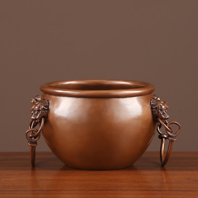 Beijing Forbidden City Lion Head Incense Burner Collectible Copper Jar Craft Ornament aboutDiameter15High1