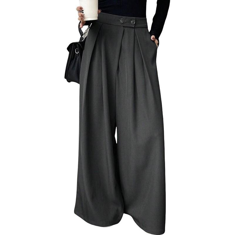 Womens High-Waisted Wide-Leg Trousers Slimming Straight Cut Formal Pants Lightweight Office Chic