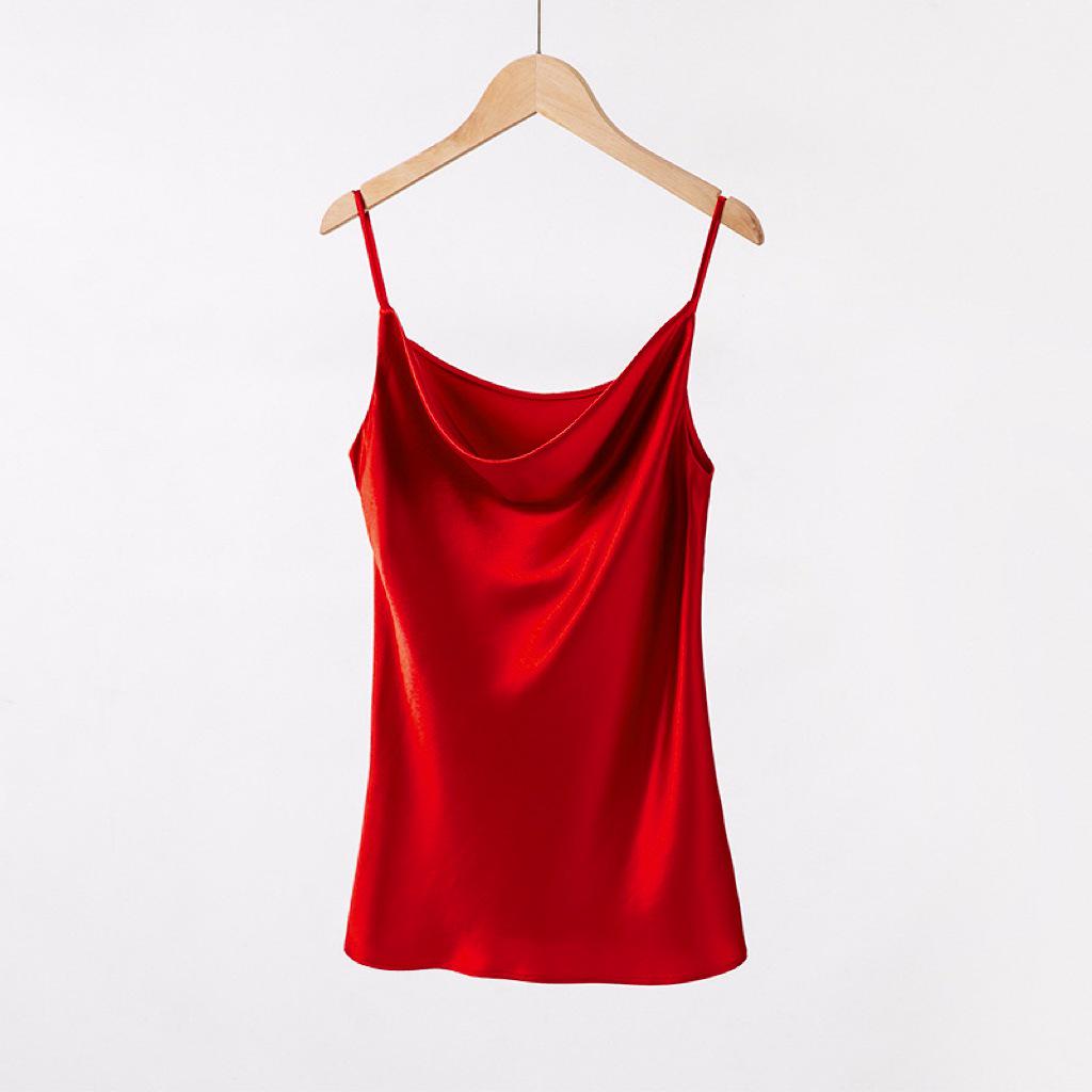 Women's Multicolor Satin Drape Camisole - Elegant Loose Fit with an Acetate Inner Layer