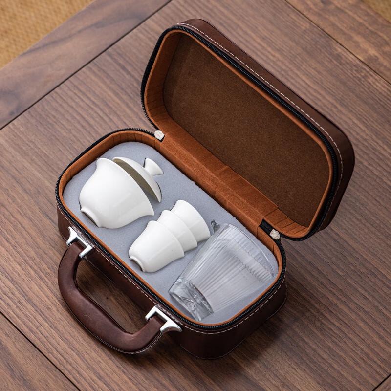 Shangqi Portable Travel Tea Set (White Ceramic, 1 Pot 3 Cups)