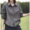Women's Retro Plaid Color Block Button-Down Long Sleeve Shirt - 2025 Autumn/Winter Loose Fit Slimming Casual Top