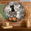 2D Flat, 1pc Round Aluminum Hanging Sign, Vintage Watercolor Black Cat Ghost Pumpkin Boo Printed Plaque, Spooky Rustic Farmhouse Halloween Front Door