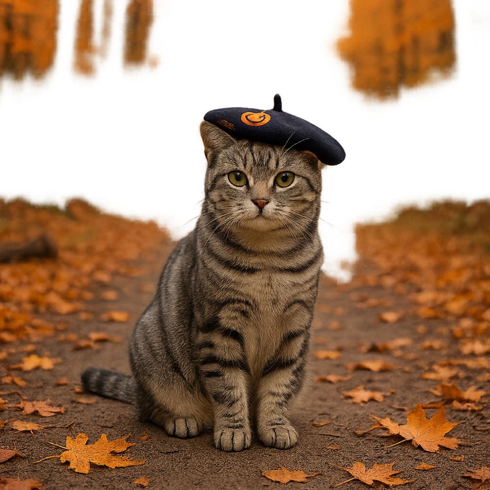

Pumpkin Print Pet Beret Hat Cute Cat Headwear Fashionable Halloween Pet Decor Halloween Costume Pet Beret Hat