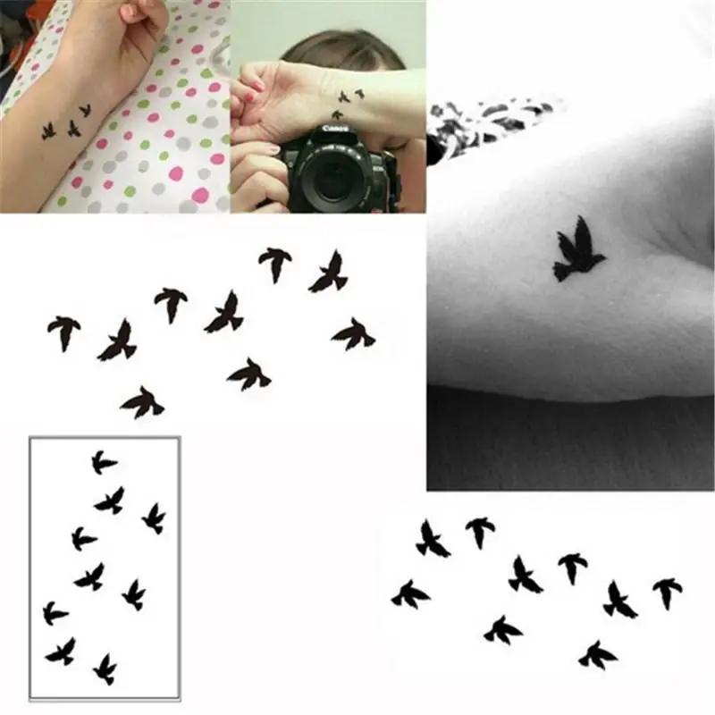 5/10pcs/lot Women Sexy Finger Wrist Flash Fake Tattoo Stickers Liberty Small Birds Fly Design Waterproof Temporary  Sticker