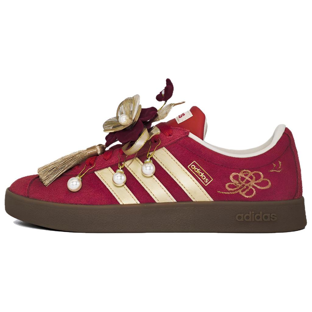 adidas Vl Court Classic Full Of Joyful Abrasion Resistant Low Top Skateboard Shoes Unisex Red Gold KK3774(team488-)