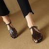 Fashion NEW Summer Women Sandals Genuine Leather Shoes for Women Round Toe Chunky Heel Shoes Elegant Cover Toe Slingback Hollow Sandals
