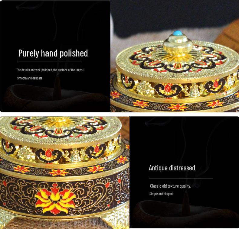 Antique-Style Enamel Lotus Sandalwood Incense Burner for Aromatherapy and Buddhist Ceremonies