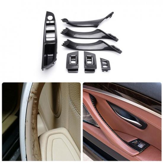 7x Carbon Fiber Car Interior Door Handle Pull Trim For Bmw 5 Series F10 F11 LHD