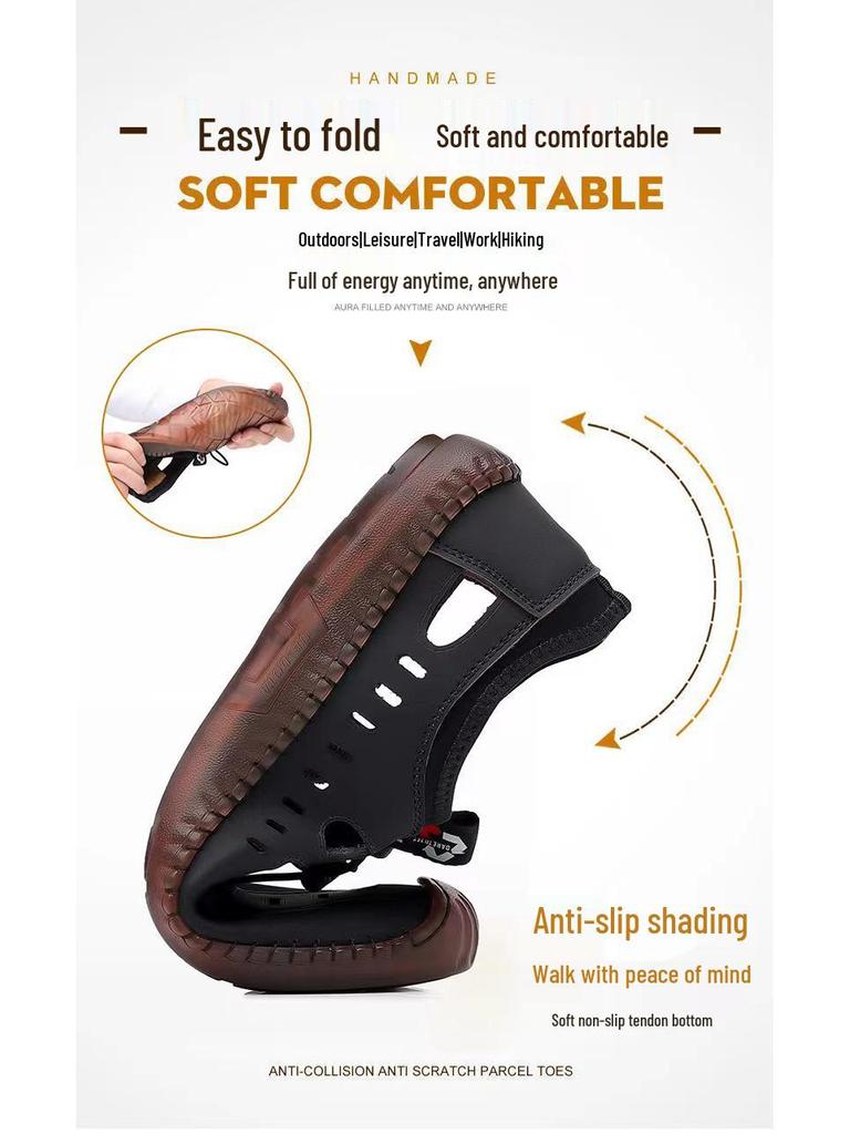 Men's Summer Breathable Leather Sandals - Lightweight, Soft Sole, Versatile Casual Shoes for Fashionable Comfort
