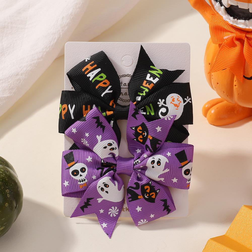 Popular Children'S Hair Accessories Set Accessories Halloween Ribbed Bow Hairpin Children'S Accessories 638
