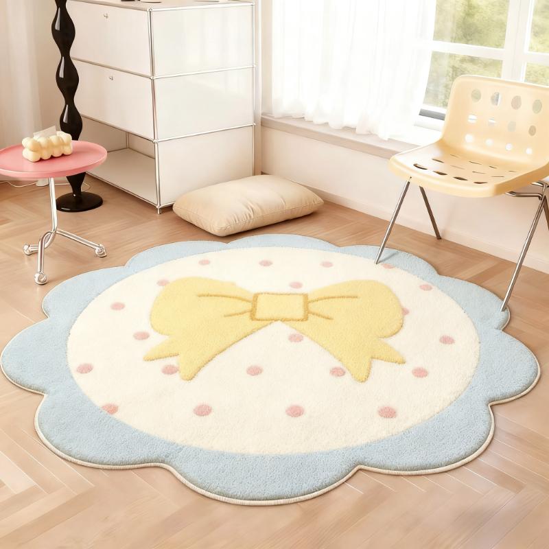 Cream Style Carpets for Living Room Pink Bow Bedroom Decor Plush Carpet Fluffy Soft Ins Girly Rug Home Flower Shape Thicken Mat