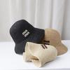 Handmade Letter Embroidery Sun Hat Wide Brim Floppy Summer Straw Panama Dome Bucket Hat for Women Beach