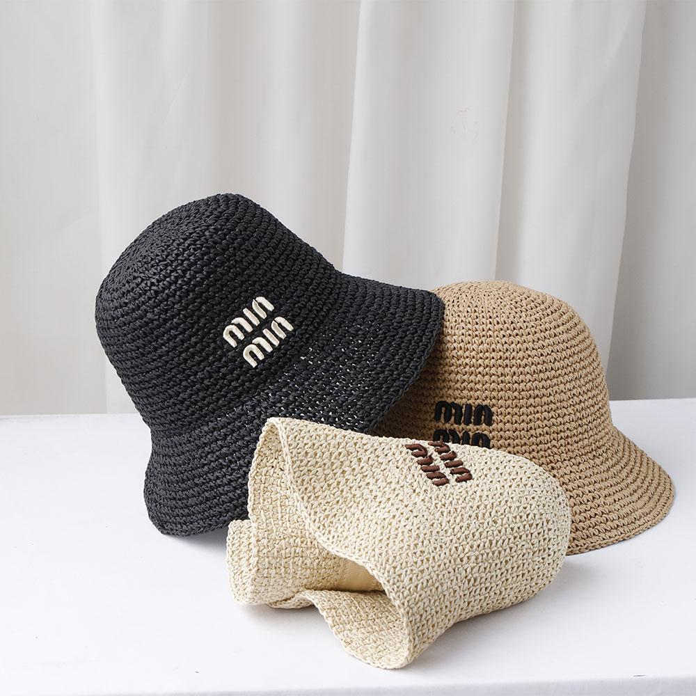 Handmade Letter Embroidery Sun Hat Wide Brim Floppy Summer Straw Panama Dome Bucket Hat for Women Beach