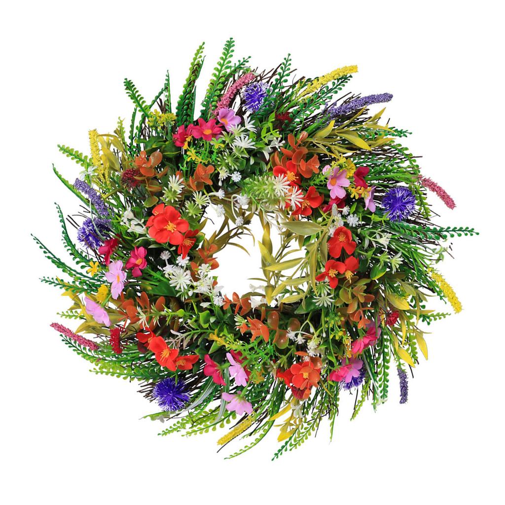 Spring Wrth Plastic Grass Front Door Artificial Flower Wrth for Outdoor Indoor Decoration 45cm
