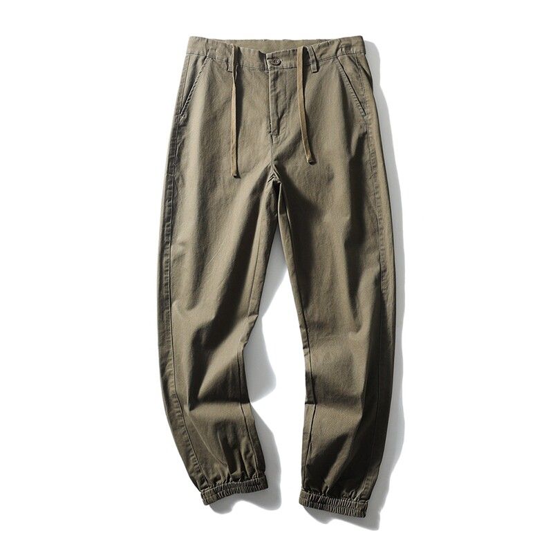 American Retro Pure Cotton Wide Leg Stretch Cargo Pants Men's Autumn and Winter Ankle Banded Pants Export Men's Pants Straight-leg Casual Pants