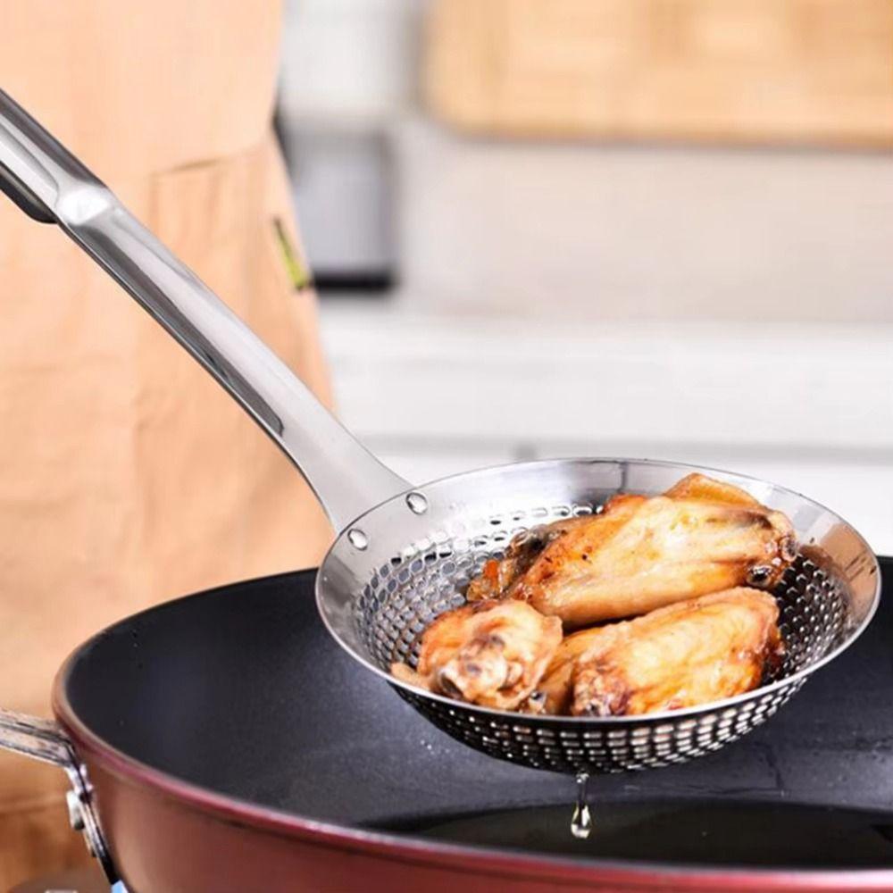 Stainless Steel Kitchen Draining Scoop Fine Holes Oil Colander Spoon Pasta Drainage