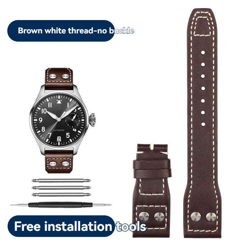 

for IWC Big pilot Spitfire fighter Little Prince Mark 18 first layer cowhide watch with nails men s wristband bracelet 21 22mm 21mm width