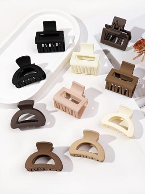 10 Pinzas de Pelo Mate Semicírculo Rectángulo para Mujer Niña para Cabello Fino Medio, Pinzas de Mandíbula Antideslizantes (Beige,Caqui,Marrón,Negro)