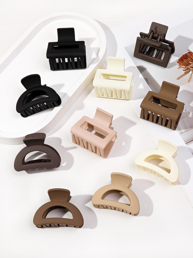 10Pcs Matte Semicircle Rectangle Hair Claw Clips for Women Girl for Thin Medium Hair,Nonslip Jaw Clips (Beige,Khaki,Brown,Black)