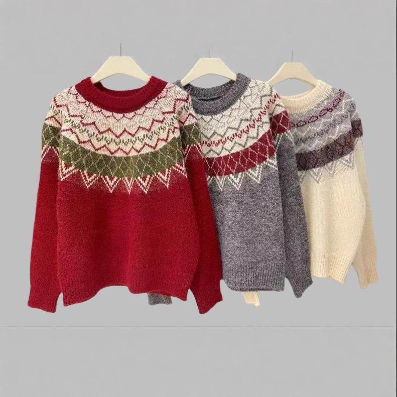 Fair Island Christmas Wind Knitted Sweater Jacquard Pattern Soft Waxy Plush Atmosphere Sweater Women's Loose Type