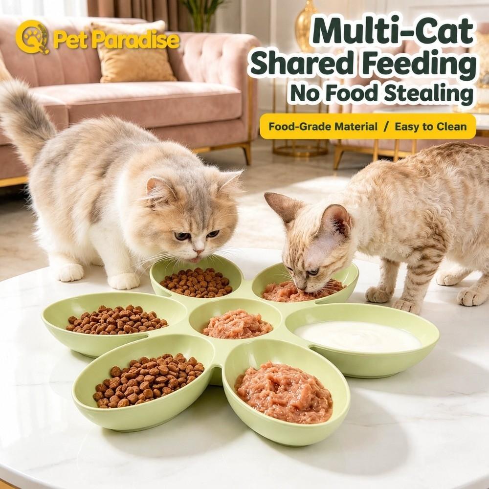 Multi-Compartment Cat Food Bowl 6-Petal Flower Feeding Dish Upgrade Pet Food Bowl Cat Dog