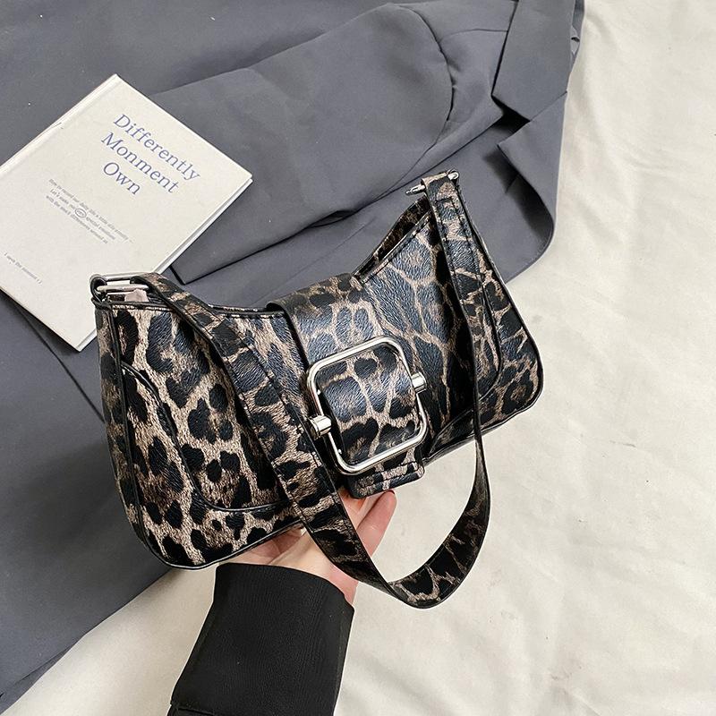 PU Women Crossbody Bag Leopard Print Bag Fashion One-shoulder Underarm Bag Niche Design Messenger Bag