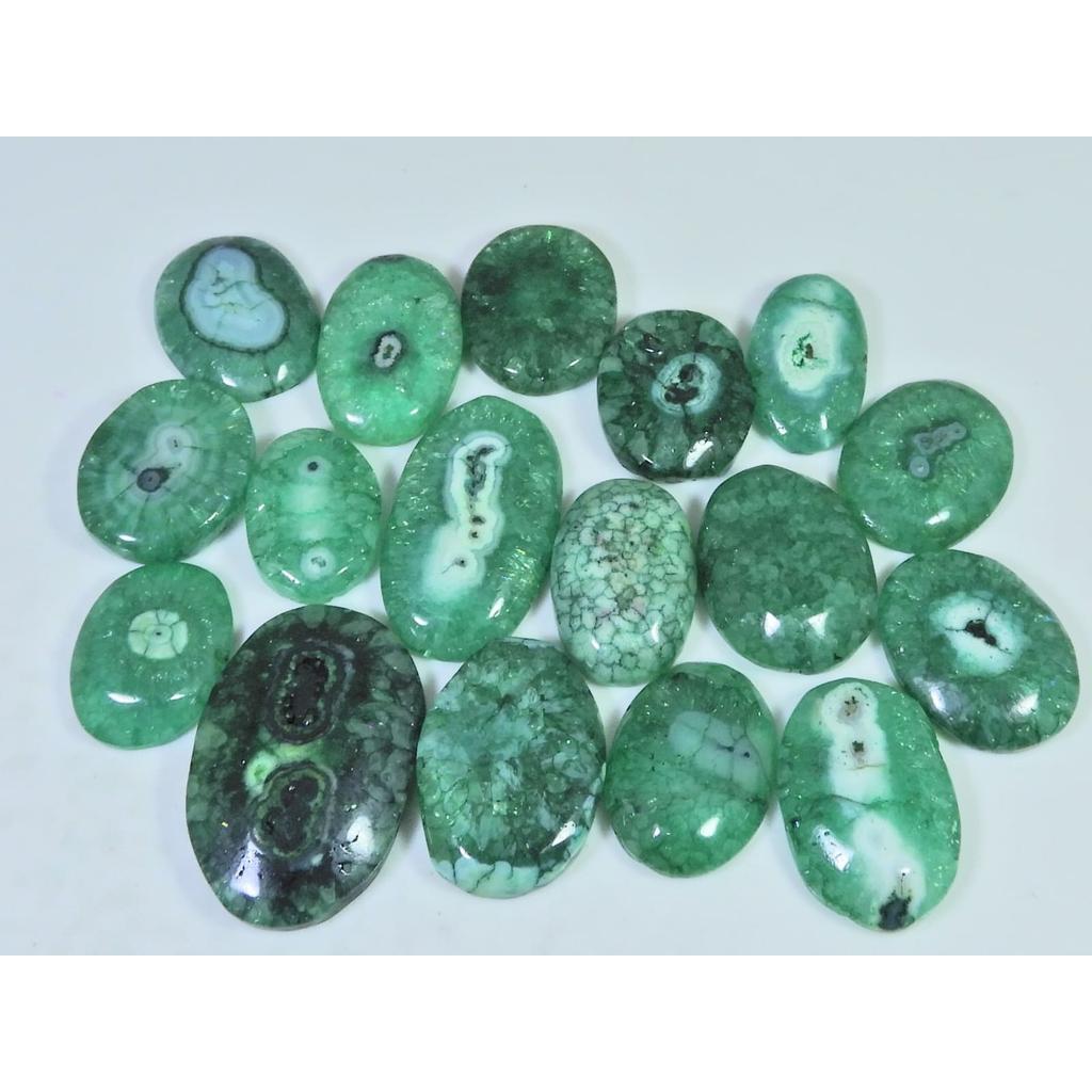 281Cts.Color Enhanced Green Solar Cab Agate Oval Loose Gemstone 17Pcs Lot C-2139