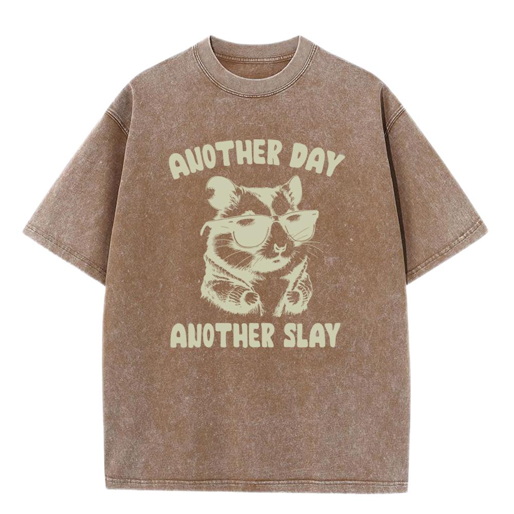 Another Day Another Slay Hamster Print Washed T Shirt Man O-Neck Casual Top Cotton Loose Clothes Summer Fashions Men T-Shirts S