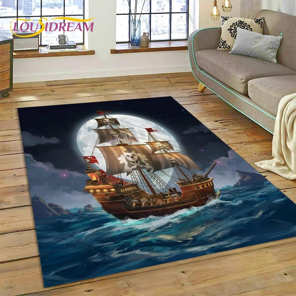 Ancient Pirate Ship Boat,Barque,Sailboa Carpet Rug for Bedroom Living Room Home Sofa Decoration,Child Game Large Decor Floor Mat