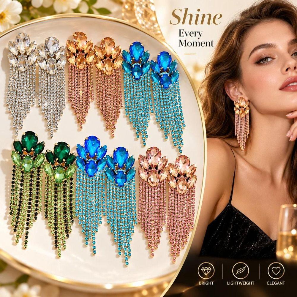 Colorful Statement Dangle Earrings Exaggerated Chain Earrings Elegant Ear Accessory Dressy Outfits