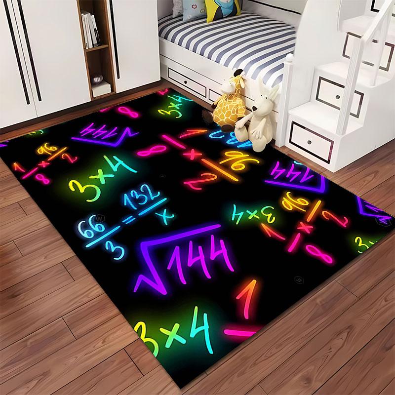 Neon Math Symbols Design Carpet suitable as a non-slip mat for the living room or bedroom sofa