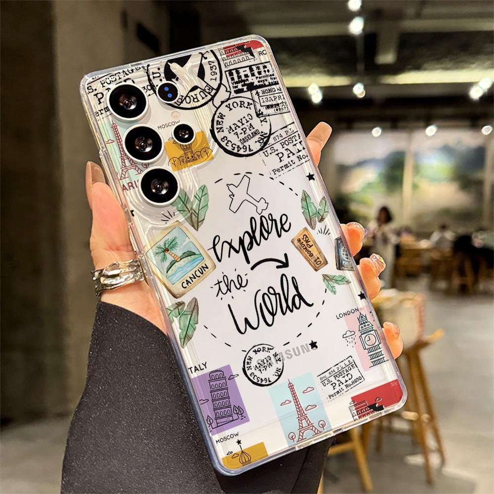 Travel Postcard Phone Case For Samsung Galaxy A35 A55 A53 A54 A34 5G Note 20 S23 S25 S24 S22 S21 Ultra FE Plus Clear TPU Fundas